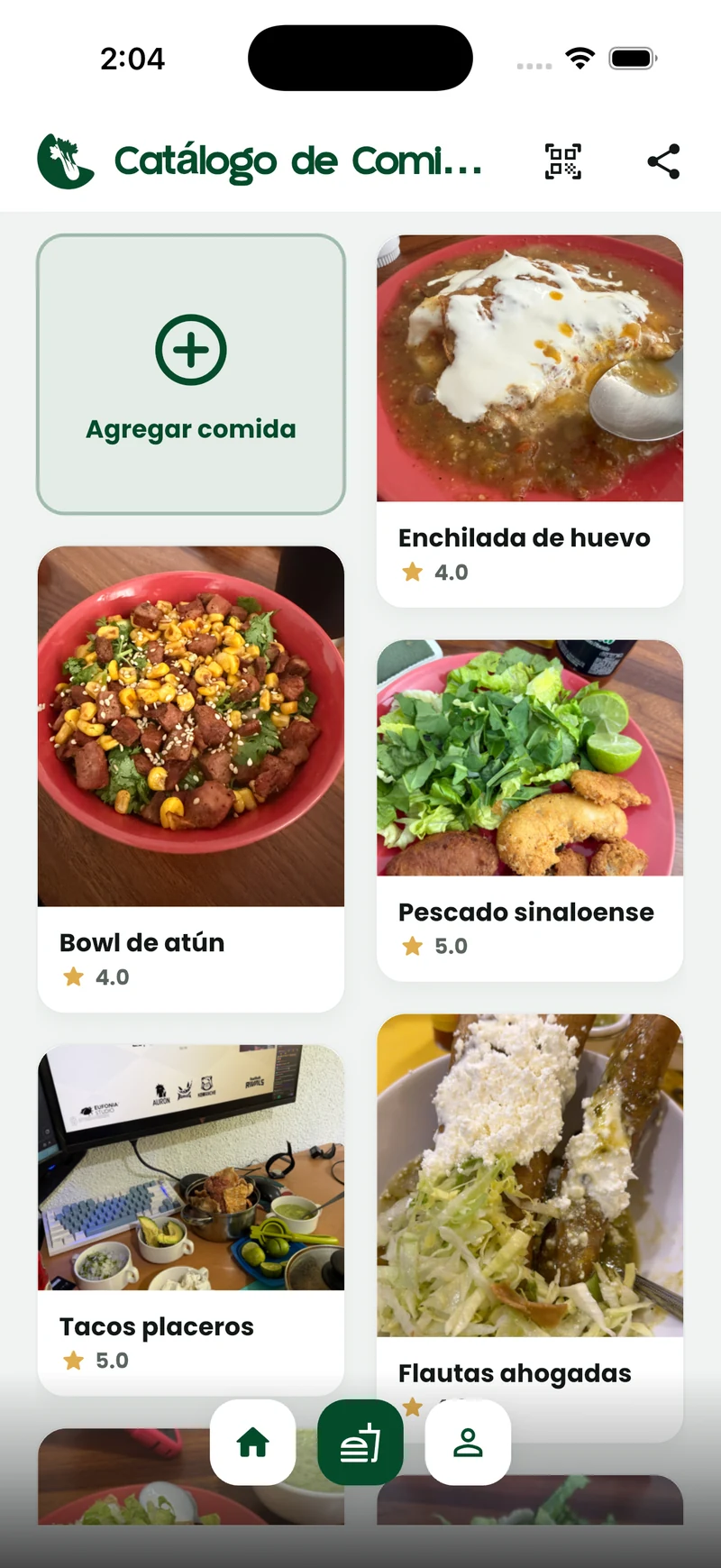 Catálogo de comidas de BoardFood con la foto de cada receta